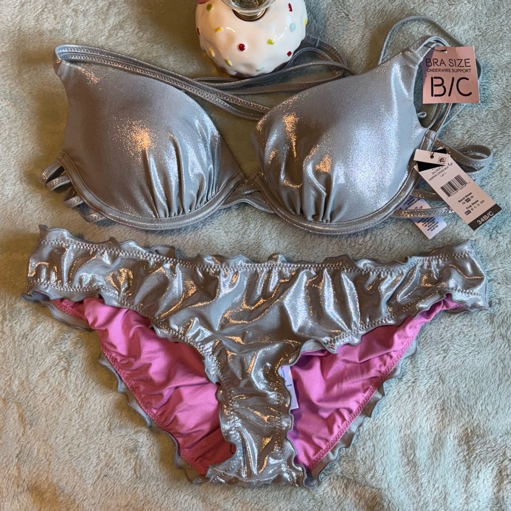 Silver and Pink Bikini Set